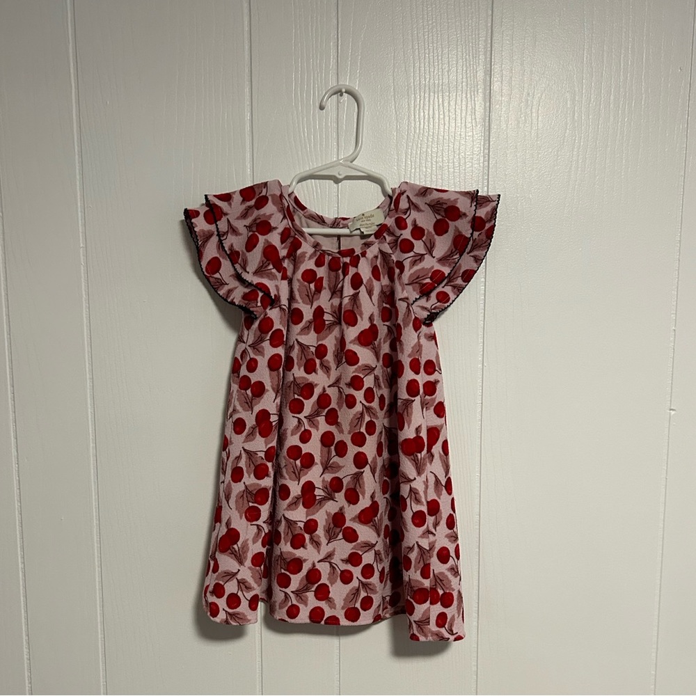 Kate Spade Girls pink cherry ruffle shoulder dress, size 3T